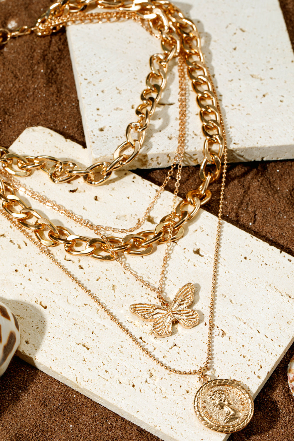 Plated Alloy Multilayer Butterfly Charm Necklace