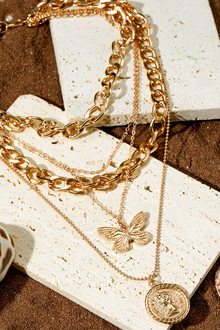Plated Alloy Multilayer Butterfly Charm Necklace