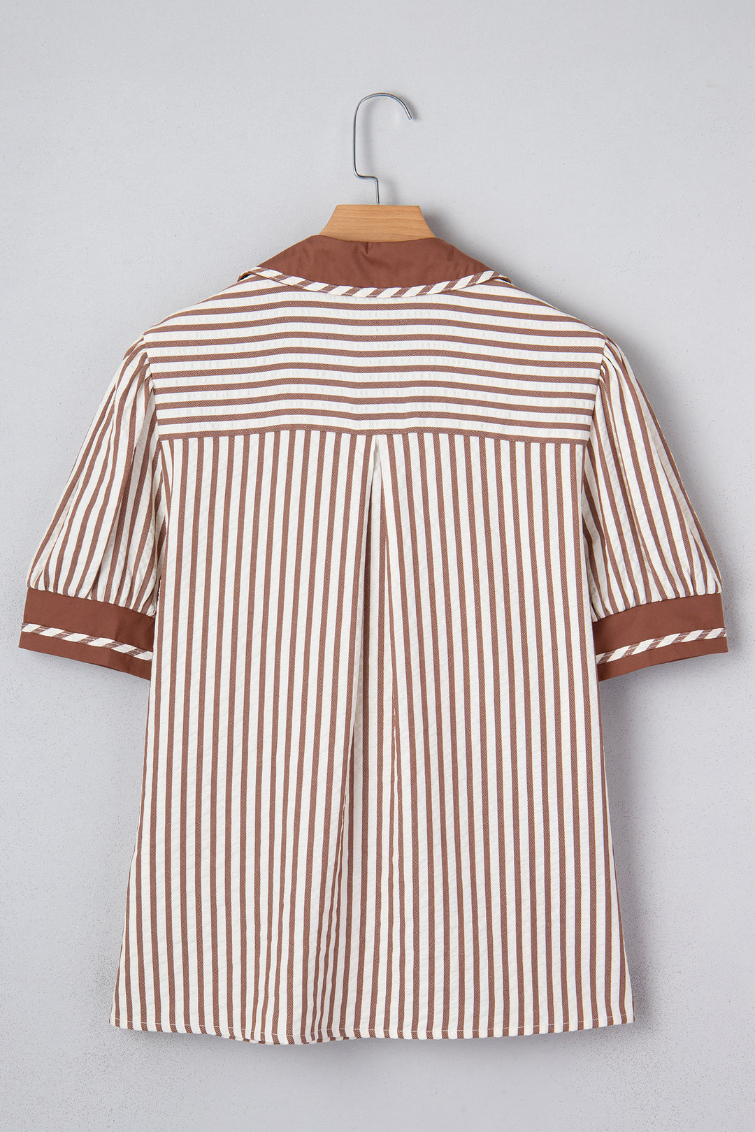Collared Split Neck Short Bubble Sleeve Blouse