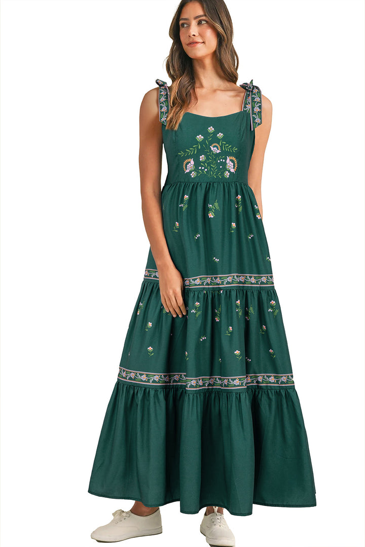 Floral Smocked Back Tied Straps Tiered Maxi Dress