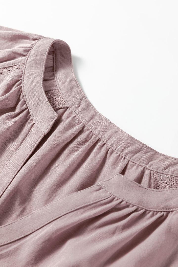 Slit V Neck Ruffled Loose Blouse