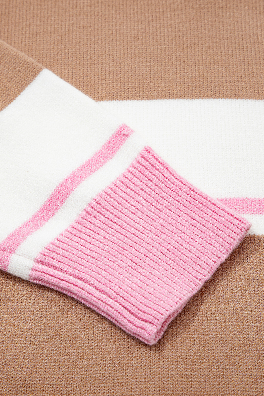 Pink Stripe Striped Colorblock V Neck Long Sleeve Tunic Sweater