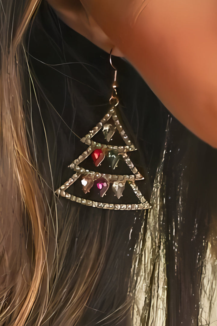 Gem Decor Rhinestone Christmas Tree Holiday Hook Earrings