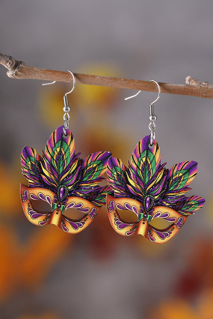 Boucles d'oreilles pendantes à crochets Masque de Mardi Gras