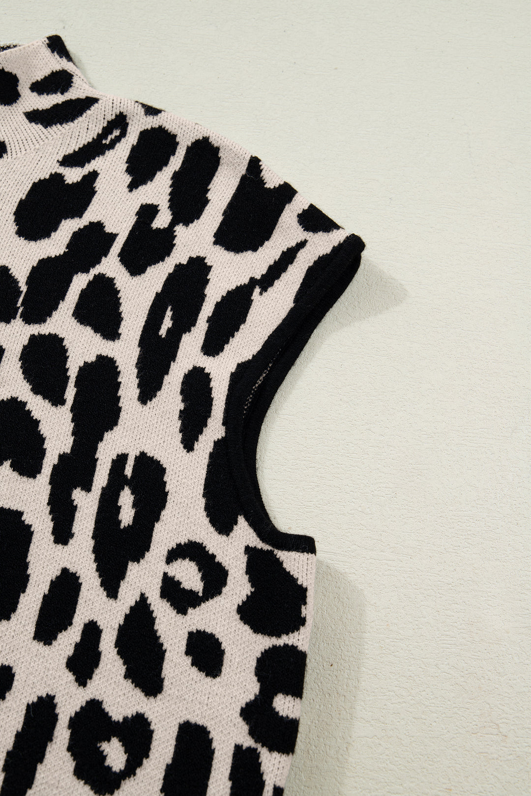 Leopard Print High Neck Short Sleeve Sweater