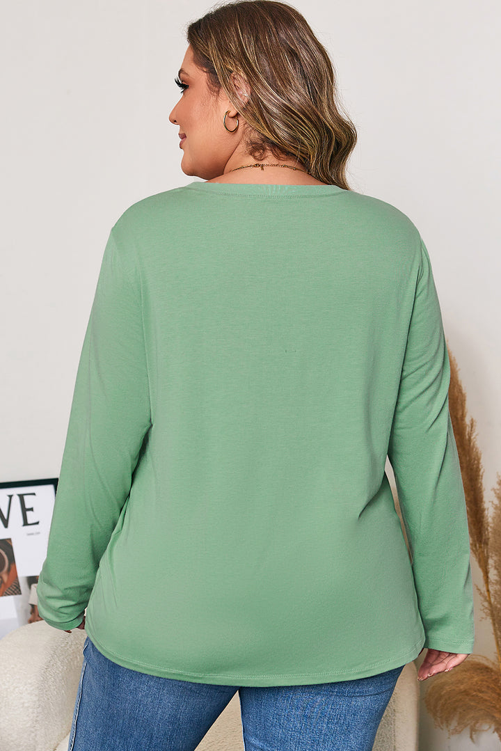 Grass Green Flower Applique Mineral Wash Plus Size Top