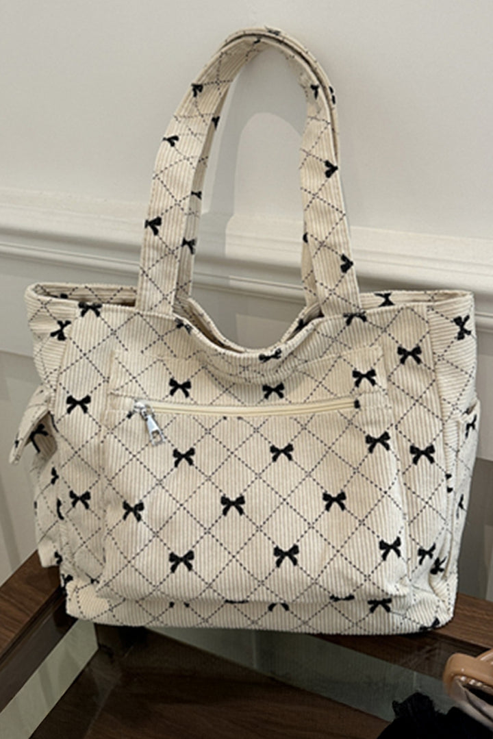 Bow Knot Plaid Print Large Tote Bag