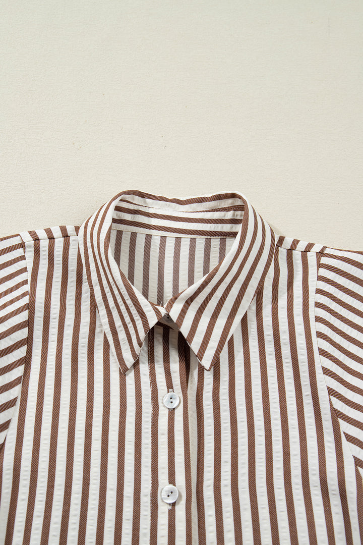 Knot Waist Puff Sleeve Button Down Mini Shirt Dress