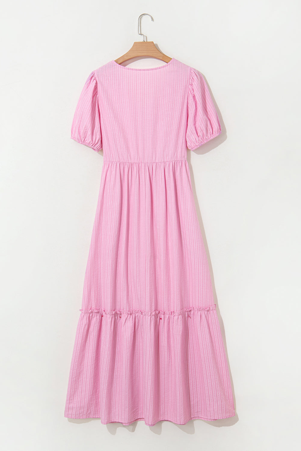 V Neck Puff Short Sleeve Maxi Dress