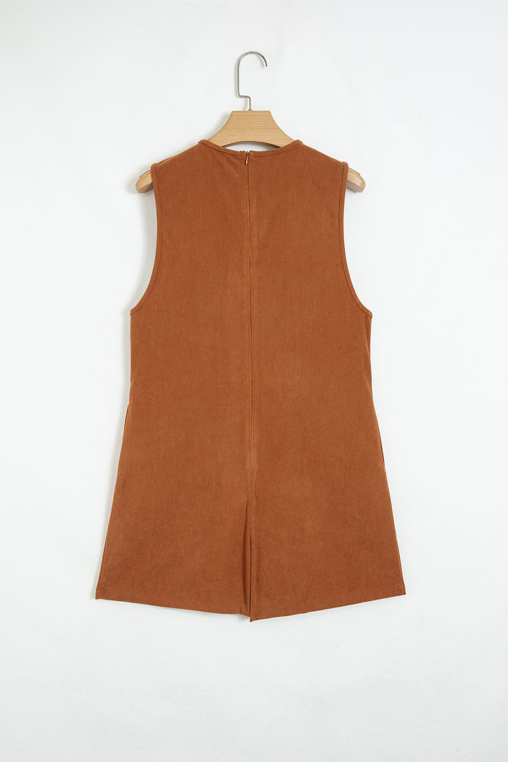 Cinnamon Tie V Neck Sleeveless Corduroy Romper