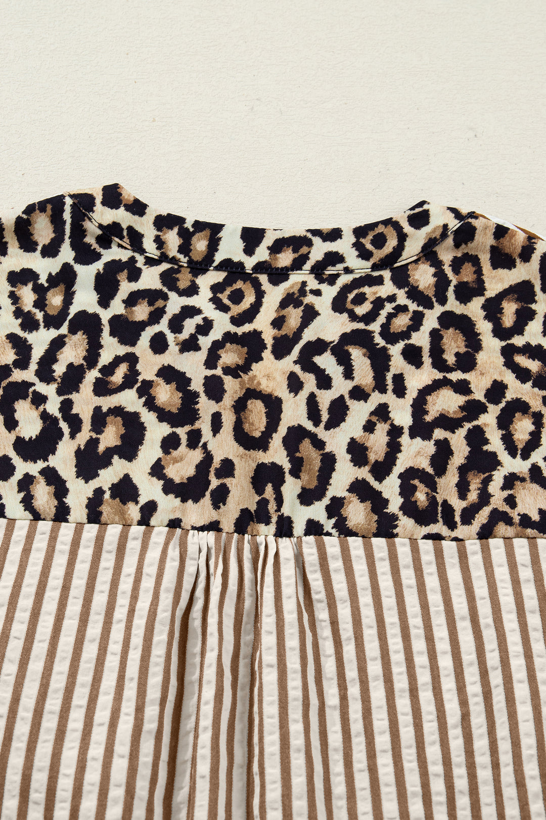 Brown Stripe Leopard Patchwork Long Sleeve Shirt