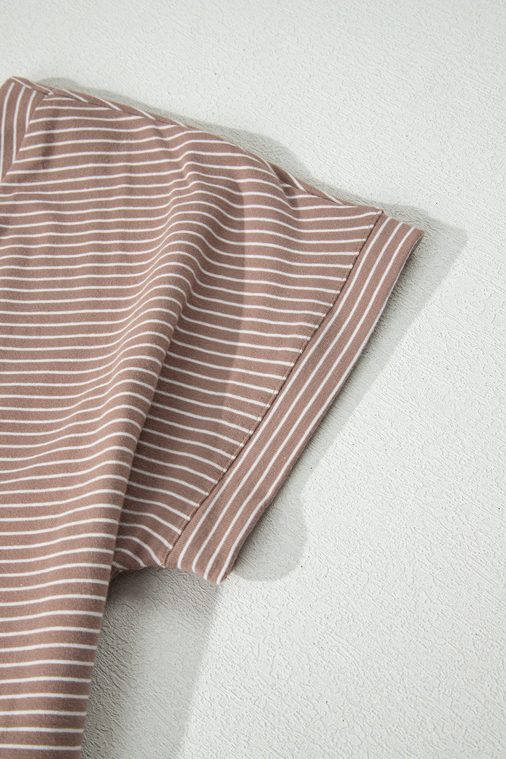 Buttoned V Neck High Low Side Slit T Shirt