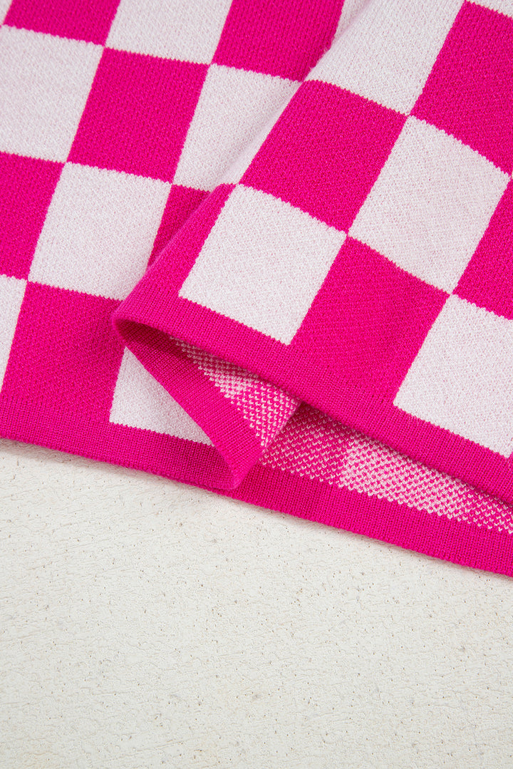 Rose Check Pattern Cap Sleeve Knitted Sweater