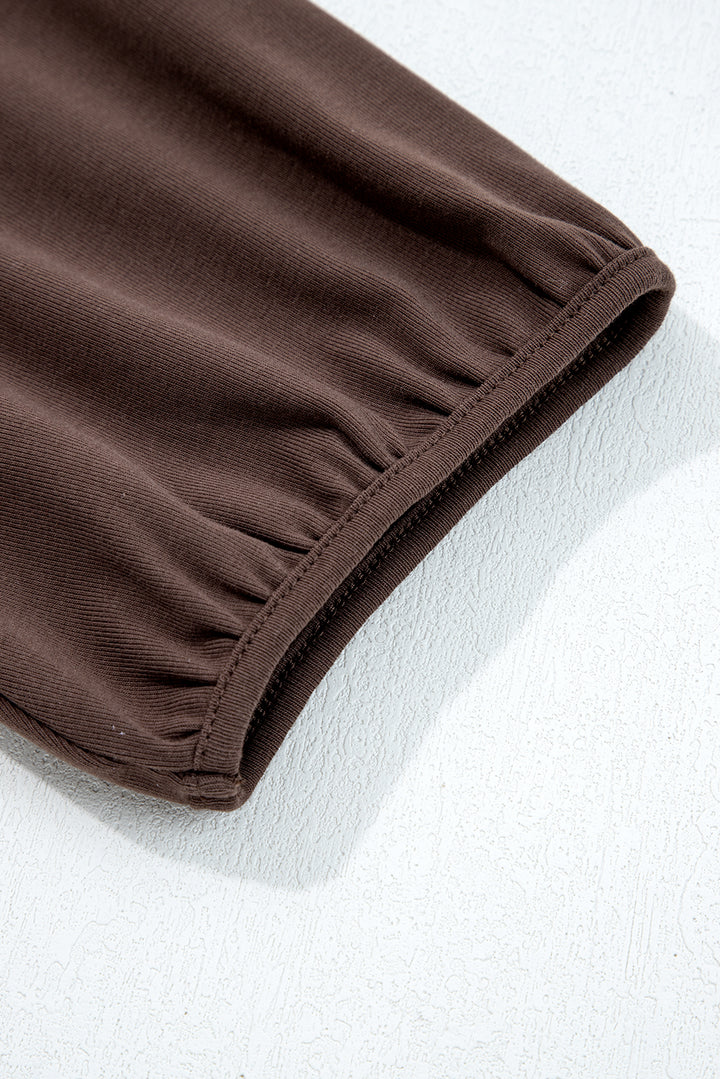 Coffee Short Sleeve Knit Top Patchwork Pleated Long Dress