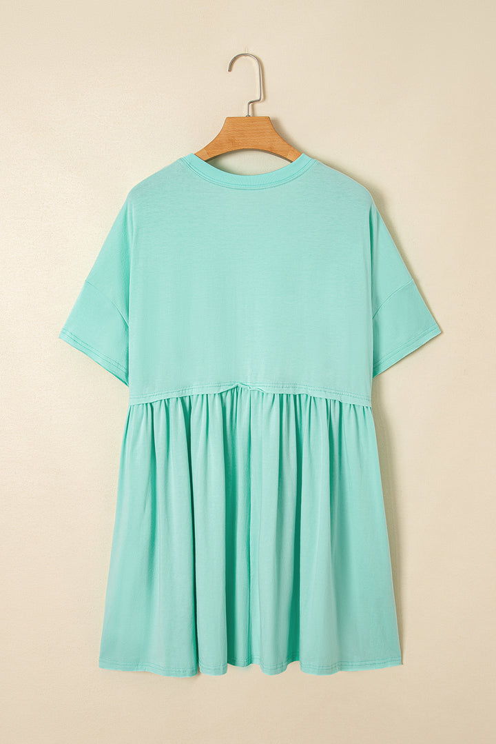 Moonlight Jade Solid Color Pocketed Raw Edge Babydoll Dress
