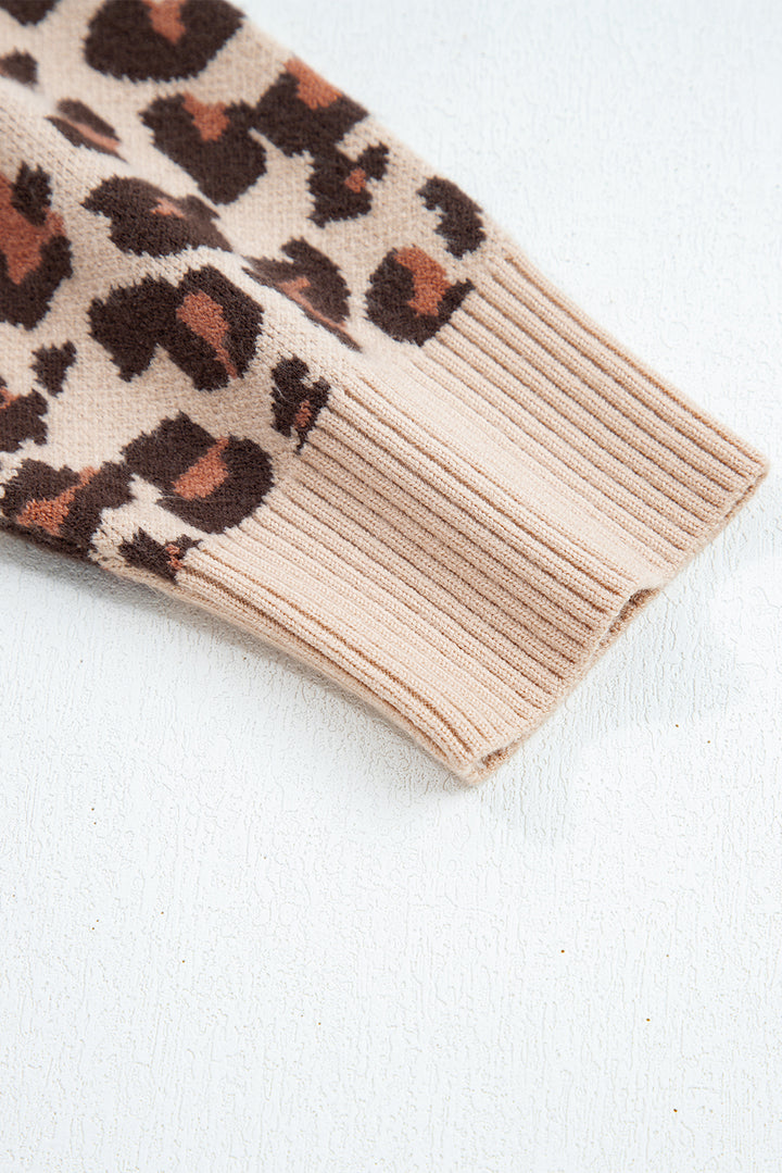 Leopard Print High Neck Shift Mini Sweater Dress