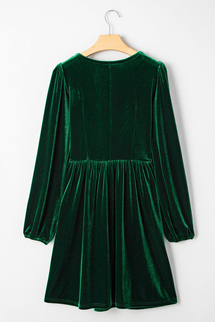 Evergreen Bowknot Decor High Waist Velvet Mini Dress