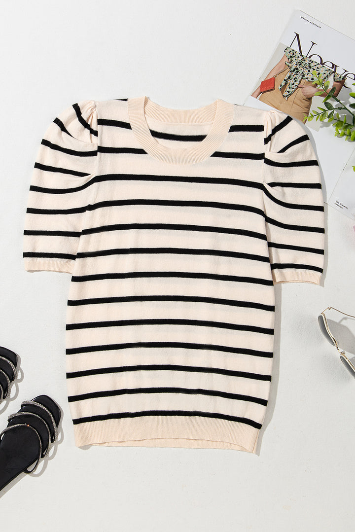 Black Stripe Ribbed Trim Knitted Top
