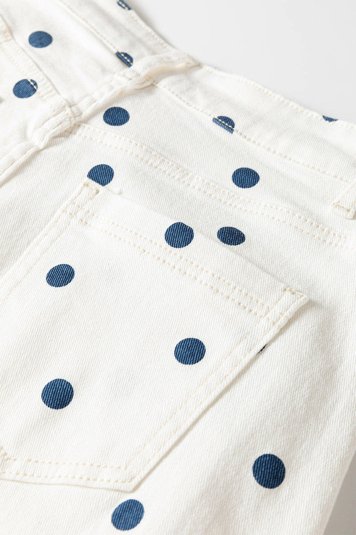 Blue Tailored Seam Polka Dot Print Barrel Casual Jeans