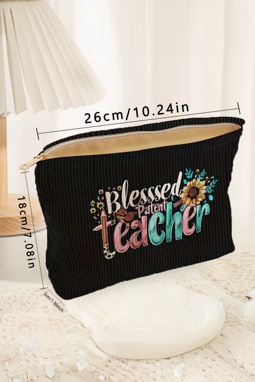 Blessed Teacher Flower Pencil Print Corduroy Storage Bag