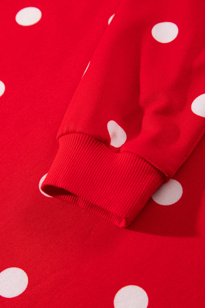 Red Polka Dot Raw Hem Relaxed Pullover Loose Skort Two Piece Set