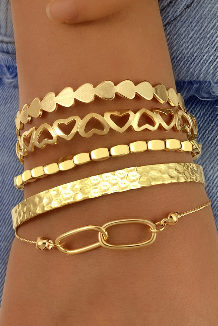 Ensemble de bracelets manchette ouverts multicouches plaqués cœur