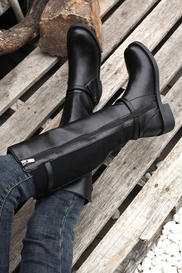 Side Zipper Knee High Chunky Low Heel Boots