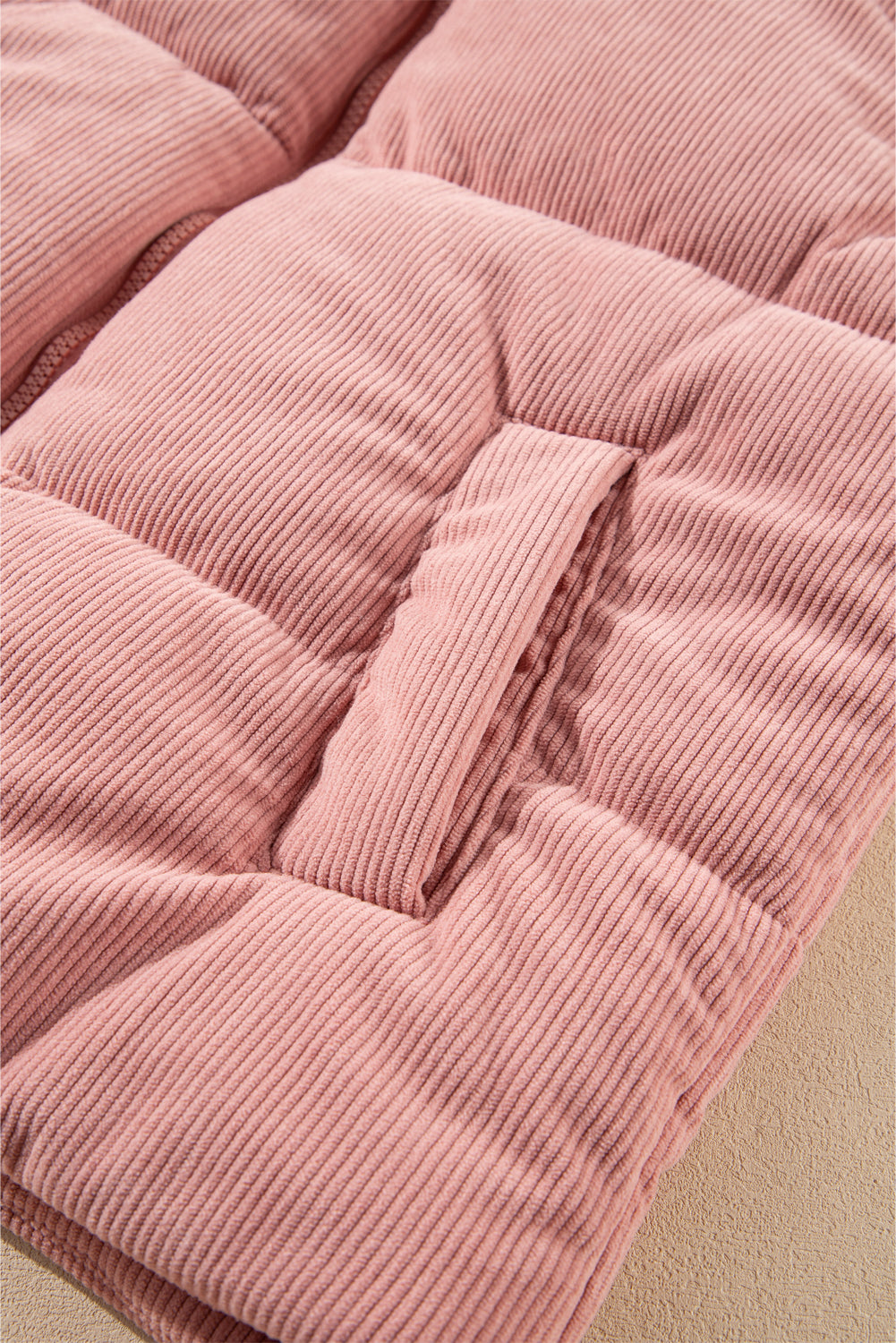 Apricot Pink Corduroy Stand Neck Zipped Puffer Vest
