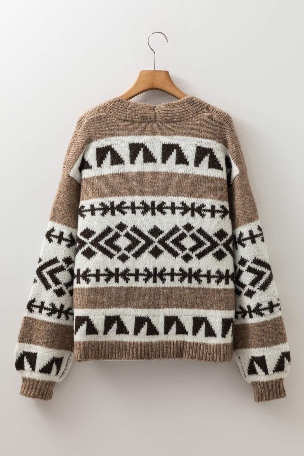 Ethnic Geometric Pattern Button Front V Neck Sweater Cardigan