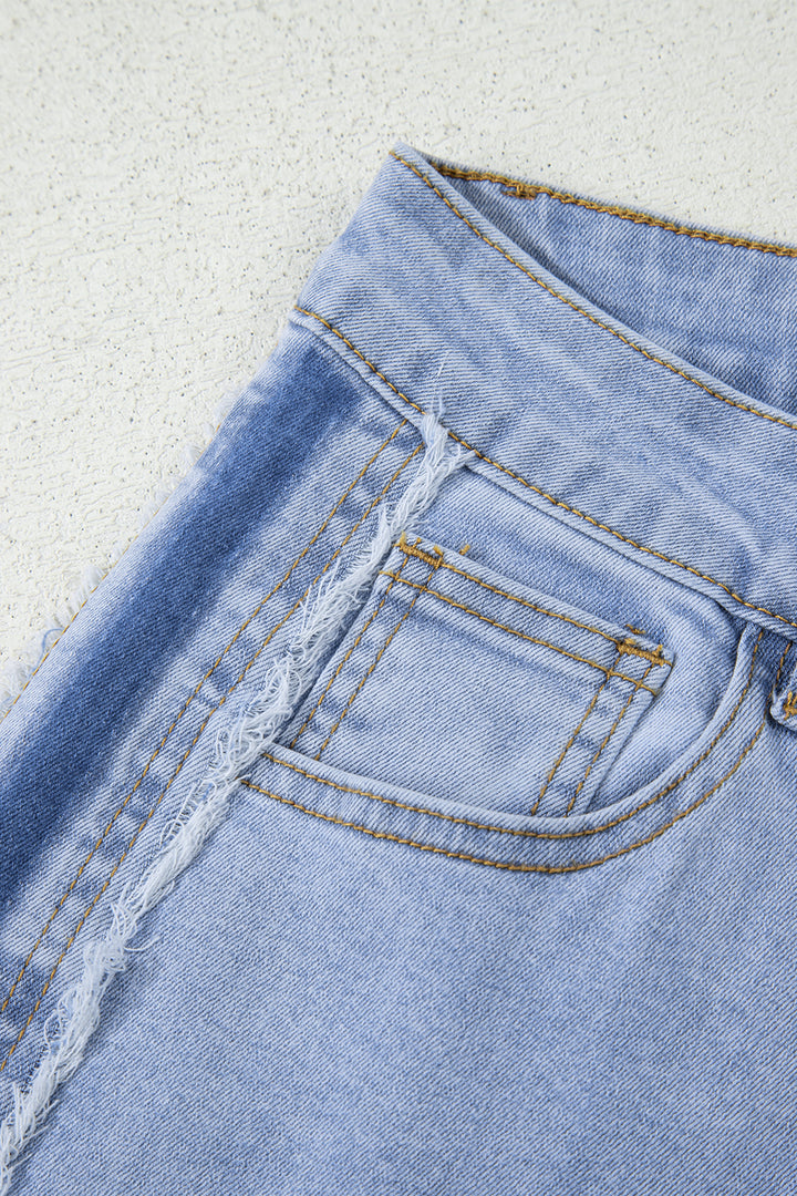 Beau Blue Contrast Stripe Frayed Side Panel Patchwork Shift Jeans