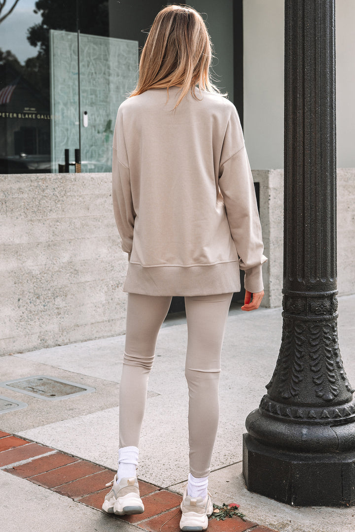 Jet Stream Oversize Slit Sweatshirt Ribbed Leggings 2pcs Set