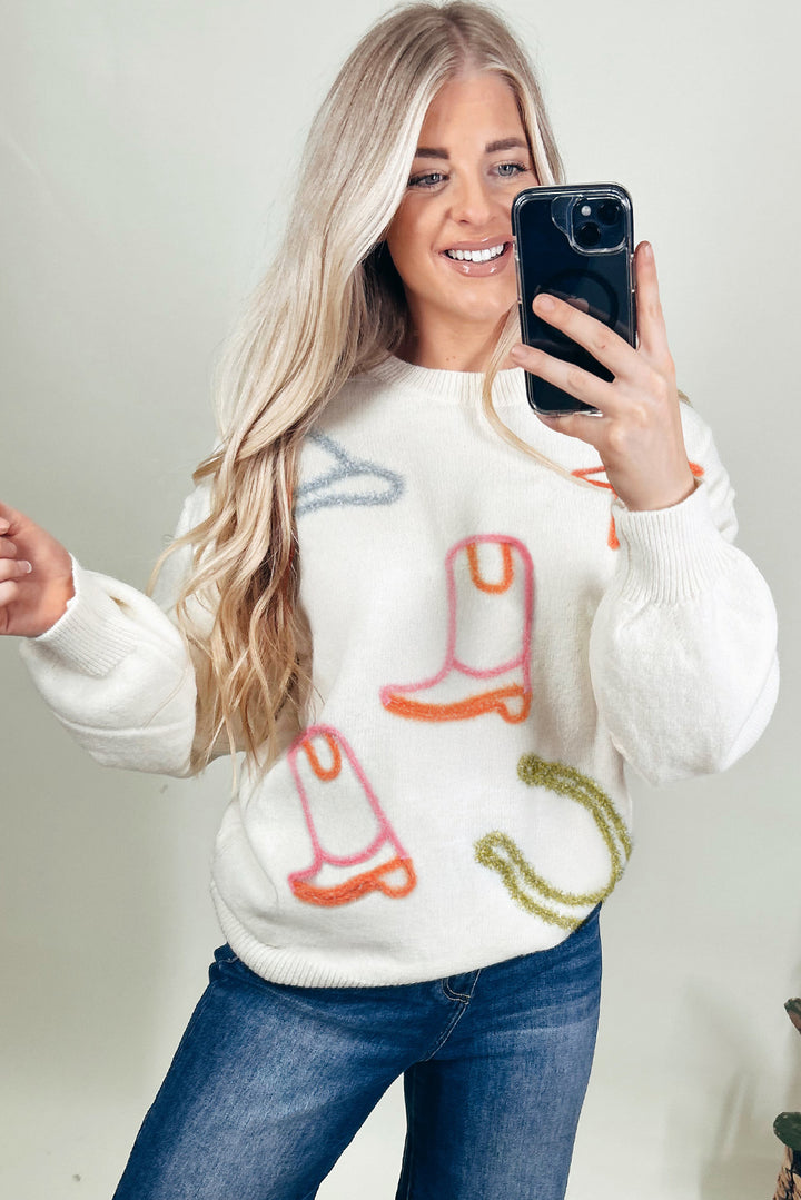 Tinsel Western Boots Horseshoe Star Knit Crew Neck Sweater