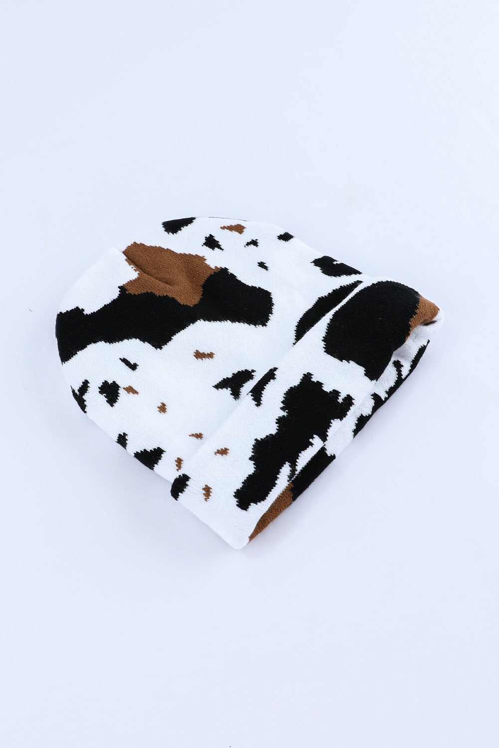 Warme Beanie-Mütze mit Kuhflecken-Print