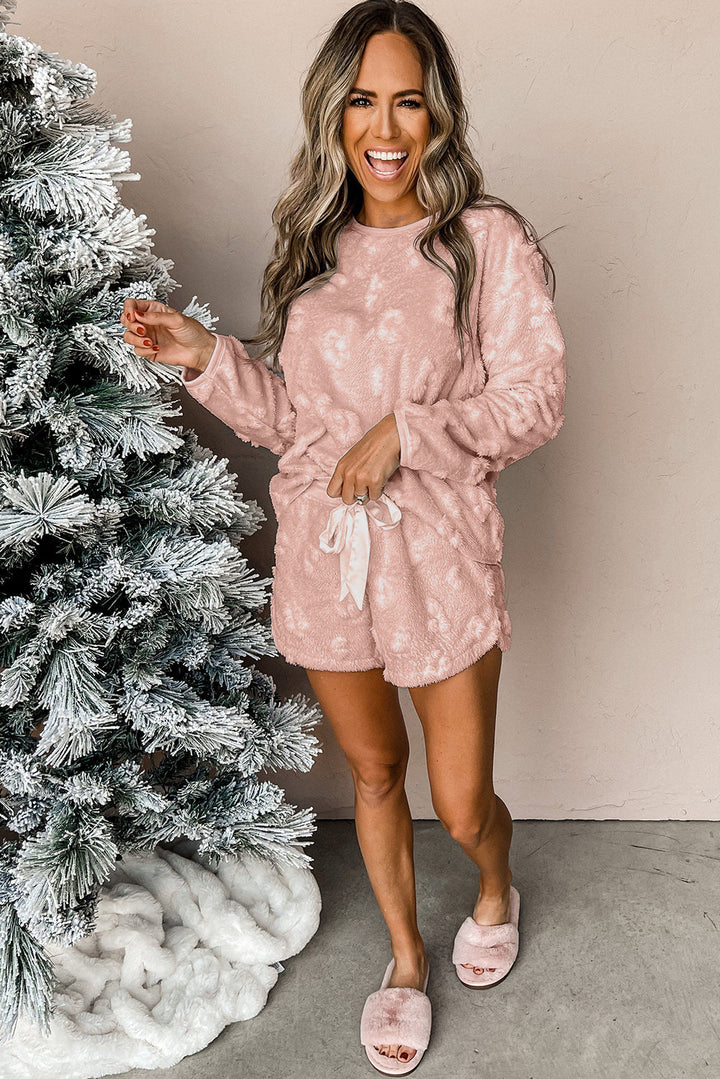 textured leopard fleece loose two piece lounge set 1