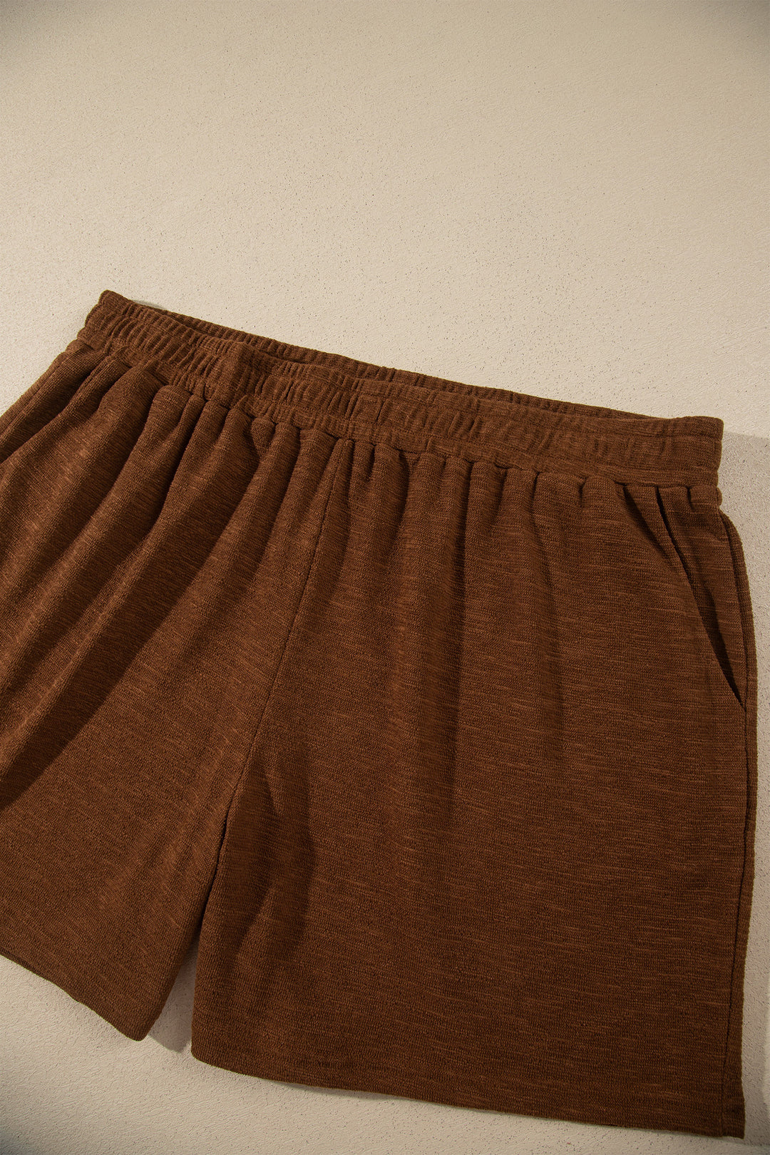 Chestnut Long Sleeve Top Elastic Waist Shorts Plus Size Set
