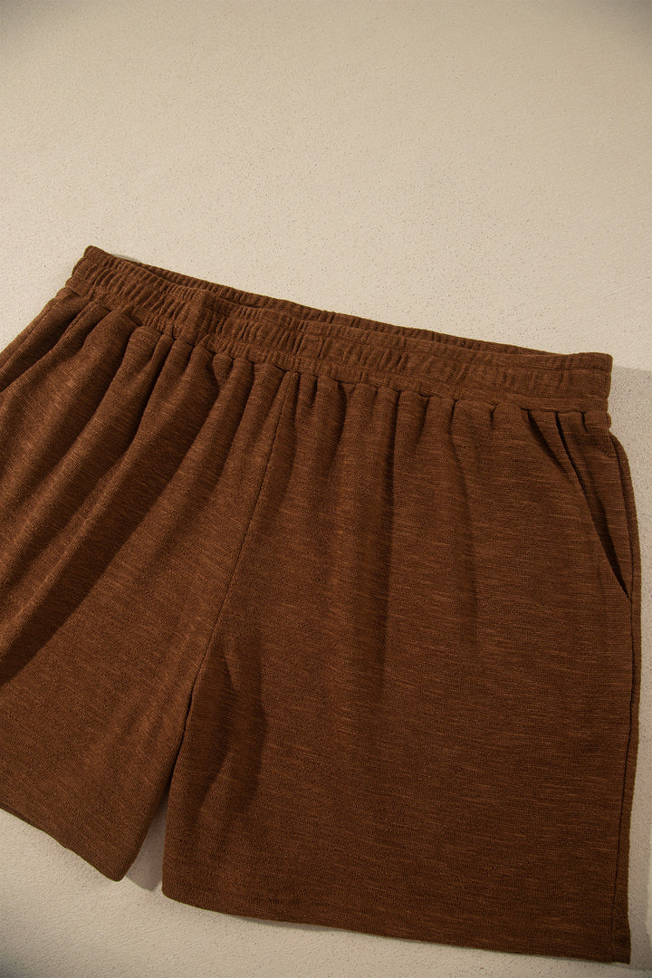 Chestnut Long Sleeve Top Elastic Waist Shorts Plus Size Set
