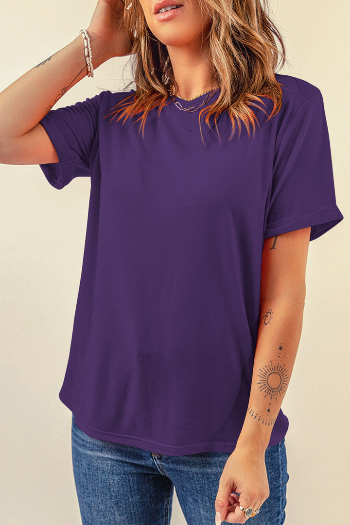 Purple Casual Plain Crew Neck Tee