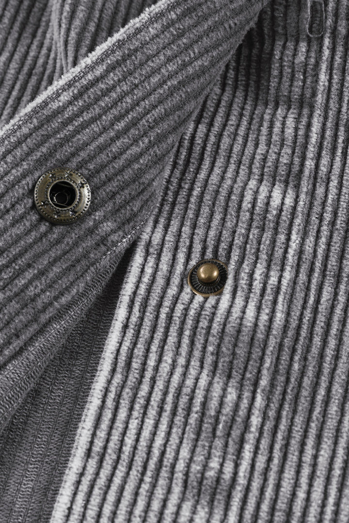 Gray Color Block Button Down Hooded Corduroy Jacket