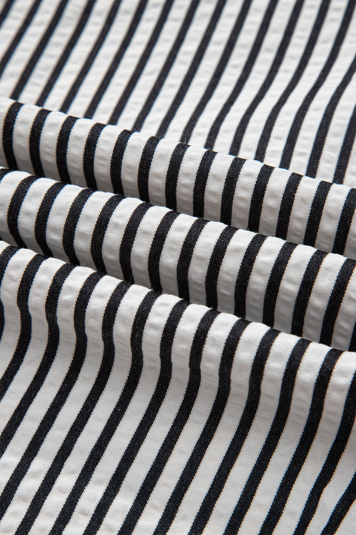Black Striped Leopard Print Patchwork Button Up Womens Shirt