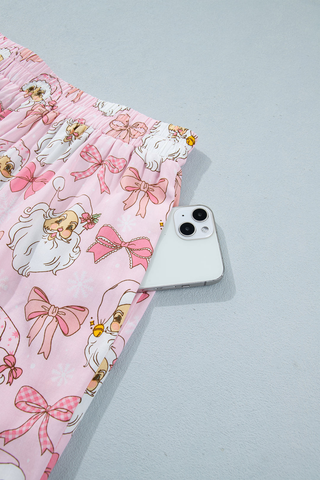 Pink Santa Print Paneling Shift Silhouette Short Sleeve Lounge Set