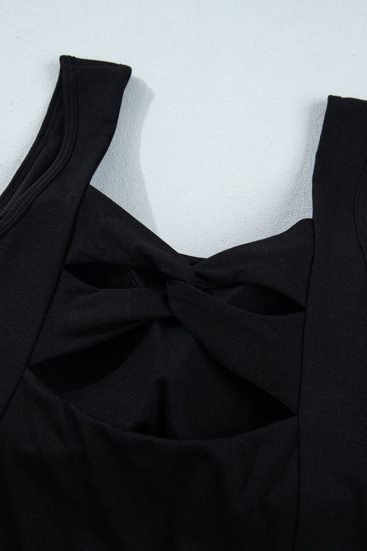 Black Twisted Cross Back Sleeveless U Neck Bra Insert Tank Top