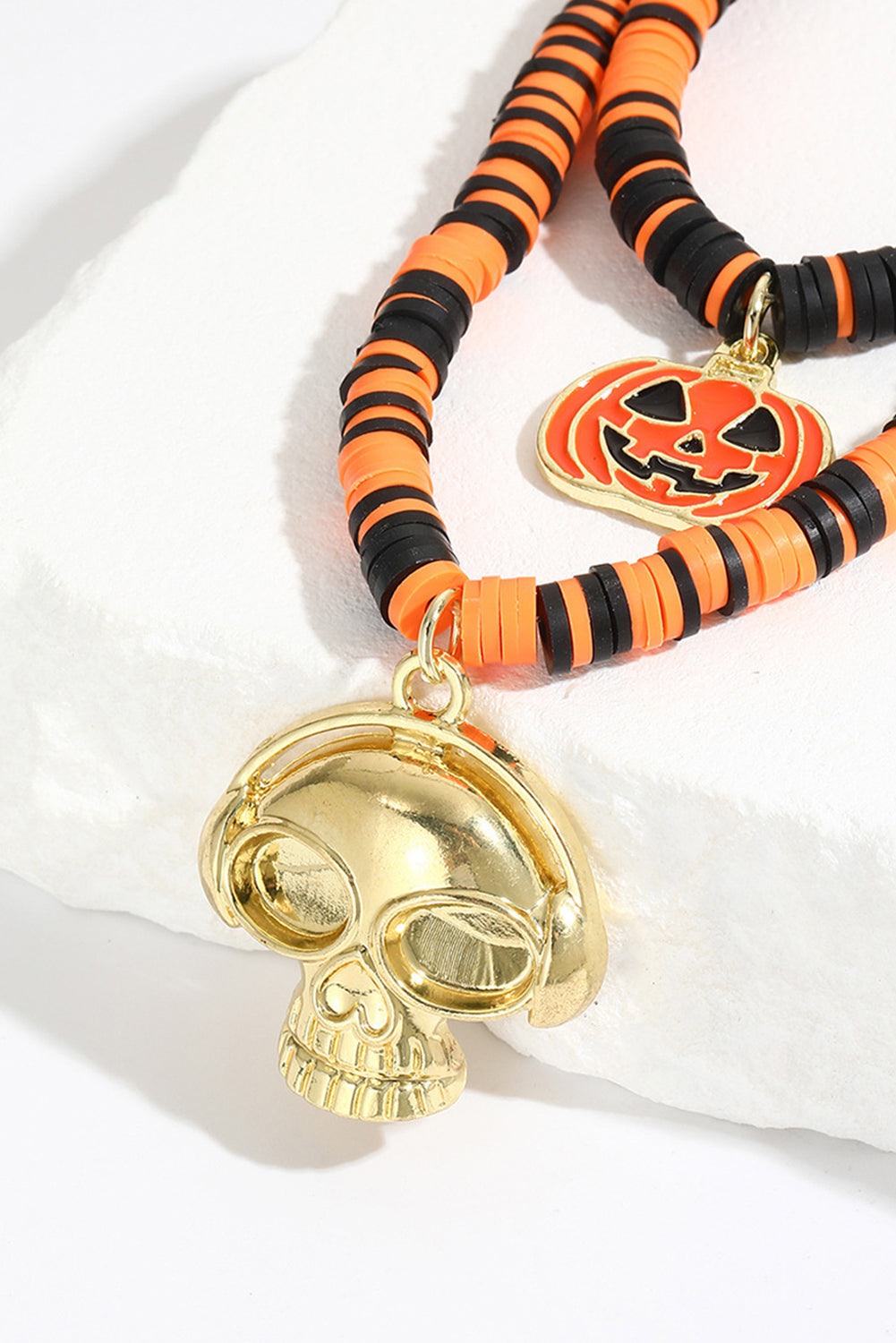 Totenkopf Kürbis Gesicht Anhänger Layered Perlen Halloween Halskette