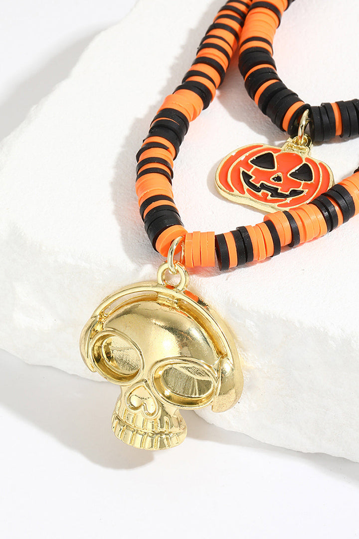 Totenkopf Kürbis Gesicht Anhänger Layered Perlen Halloween Halskette