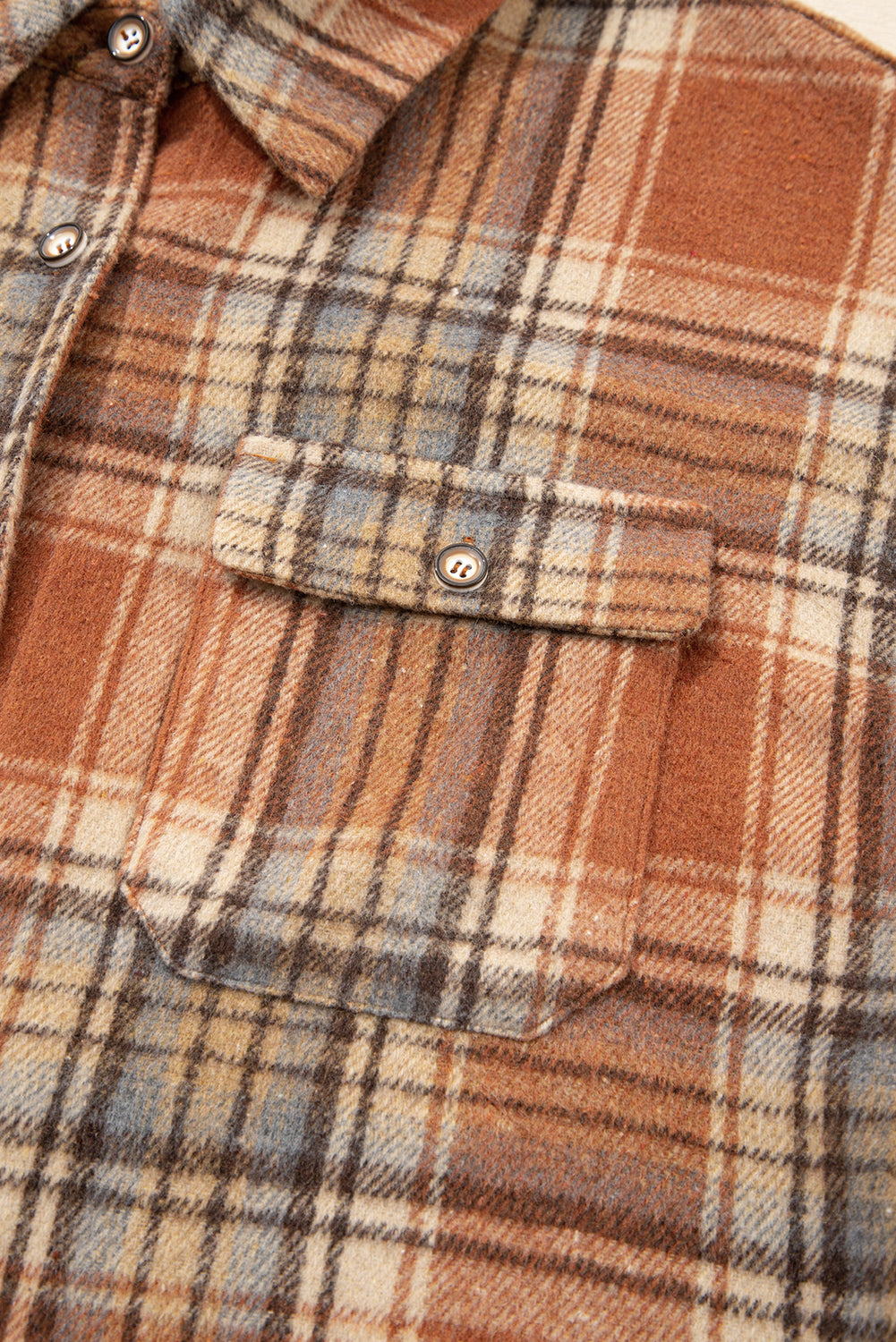 Brown Plaid Print Flap Pocket Plus Size Shacket