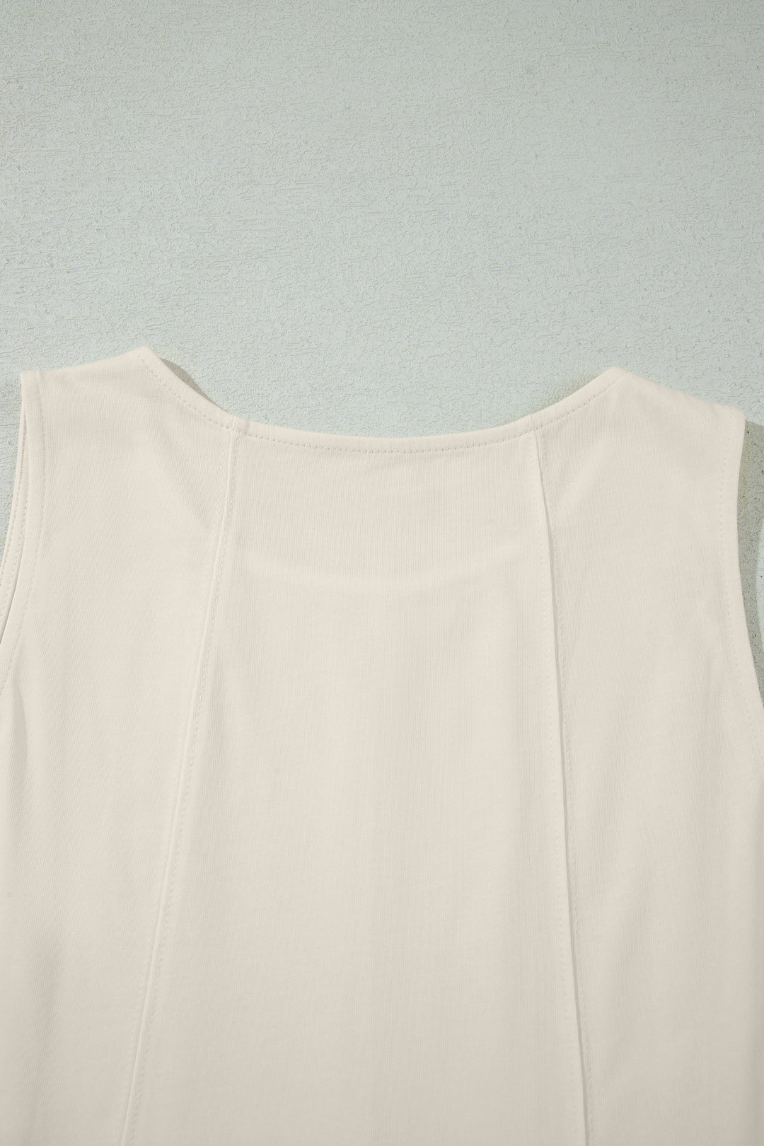 Beige Stitched Detail Loose Tank Top Cotton 2pcs Short Set