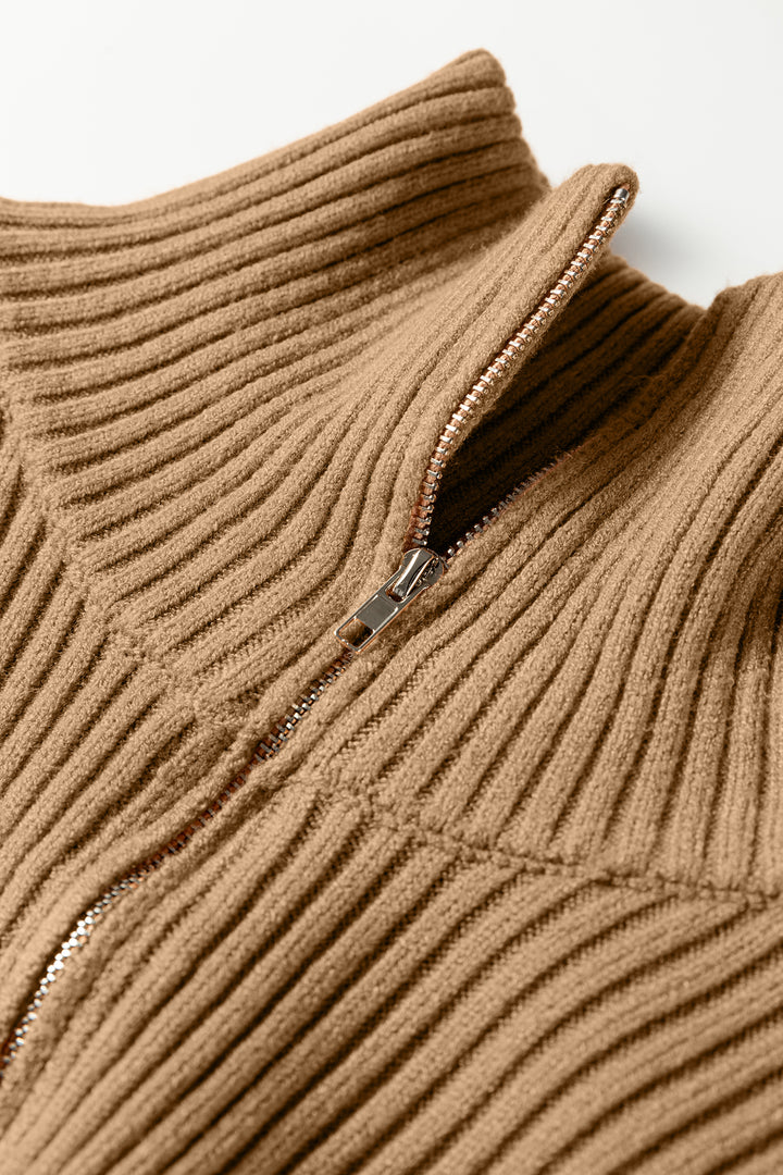 Colorblock Zipped Collared Pullover Sweater