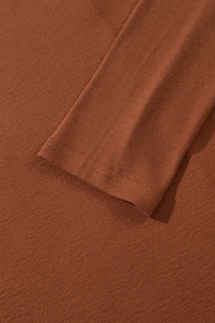 Red Sandalwood High Neck Long Sleeve Top