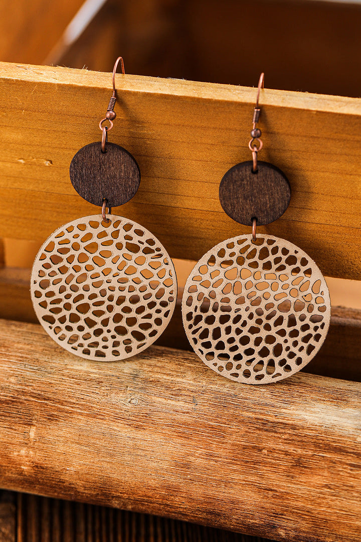 Boucles d'oreilles pendantes rondes en bois ajouré