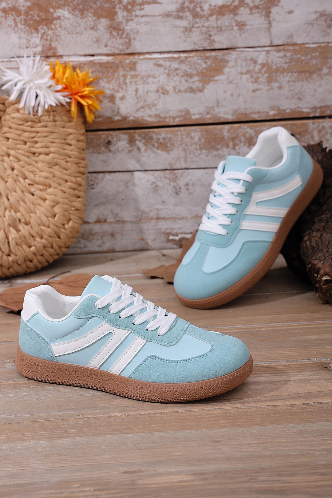 Faux Suede PU Leather Color Block Patchwork Lace-up Shoes