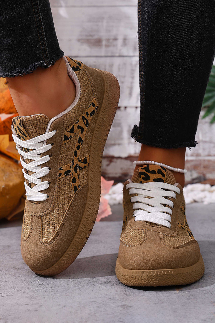 Faux Suede Contrast Patchwork Detail Lace Up Flat Sneakers